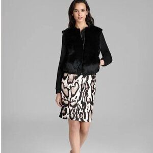 NEW Vince Black Wool Bomber Coat w/ Faux Fur Front Panel